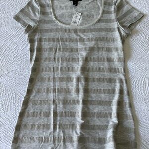 White House Black Market Gray Cream Fitted Ribbed Tee